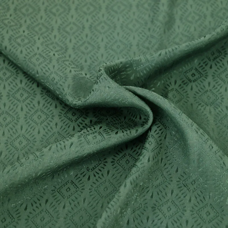 

Meter Retro Geometric Viscose Rayon Material Jacquard Dress Gown Shirt Fabric Deep Green