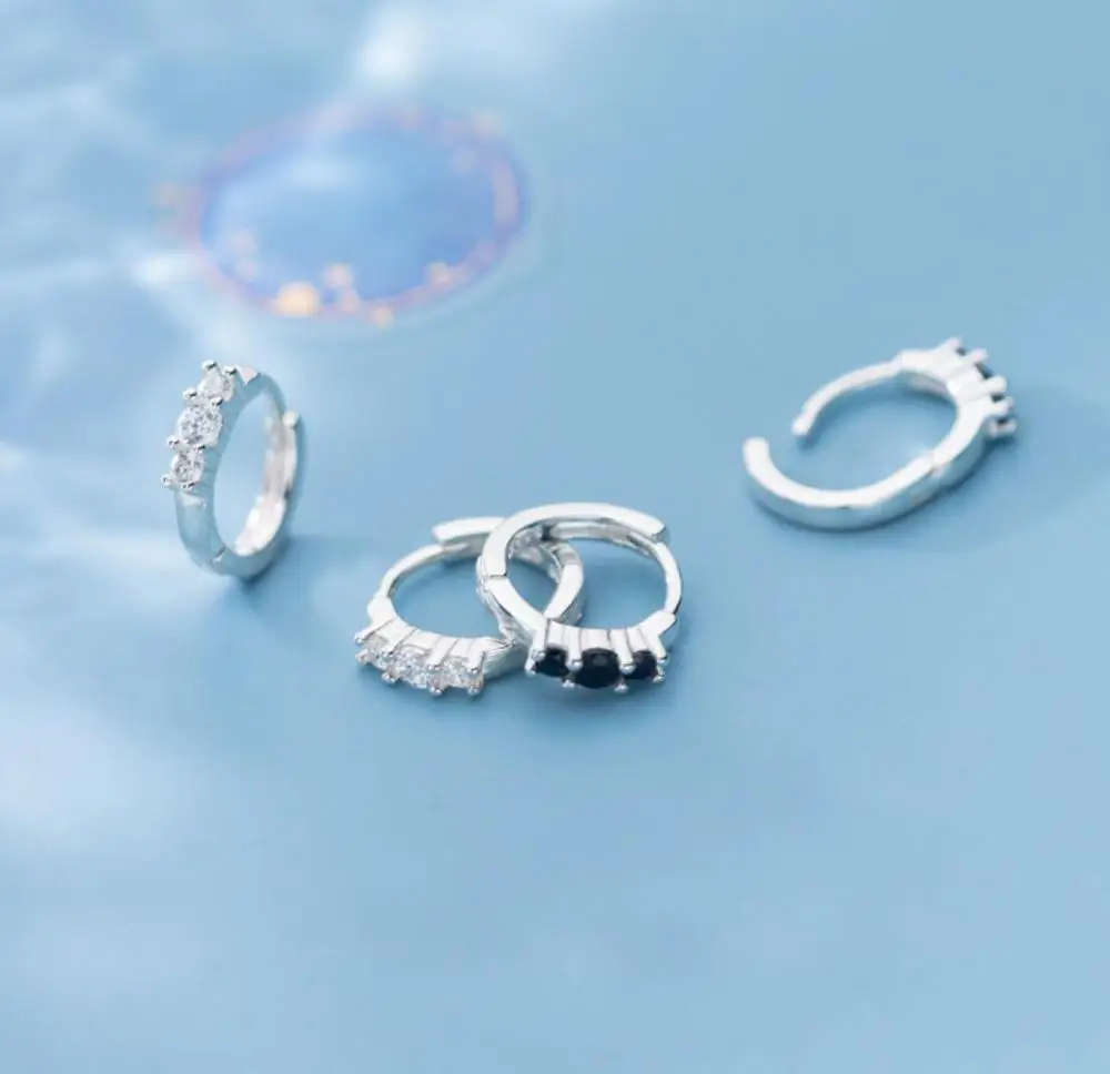 925 пробы серебряные модные ювелирные изделия Pave CZ Huggie обруч хрящевая спираль серьги для женщин A1227