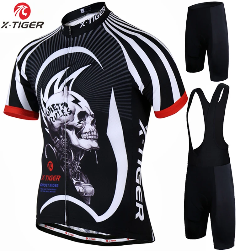 X-Tiger Skull Велоспорт Джерси Набор летний Велосипед Одежда Майо Ropa Ciclismo Hombre MTB велосипед одежда спортивная одежда Велоспорт Набор