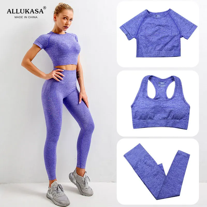Allukasa женский бесшовный спортивный костюм для фитнеса с длинным рукавом и высокой