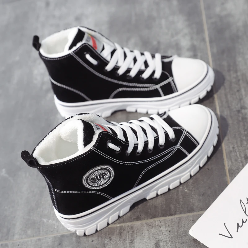 

High-top plus fleece shoes women's shoes 2019 autumn and winter new wild canvas shoes warm cotton shoes tide shoes winter