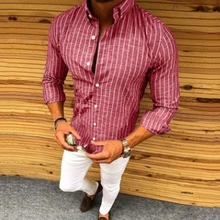 Autumn New Men's Long Sleeve Striped Shirt Fashion Casual Loose Lapel Shirt 2020 New Red Fashion Top Daily Office Comfortable