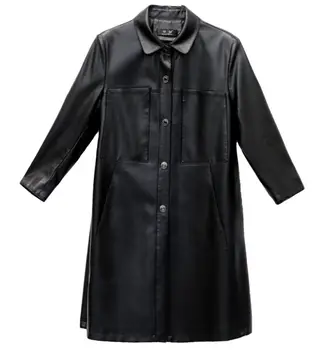 

Plus Size 4XL Black Leather Coat Women Spring 2019 New Women Leather Jacket Long Slim Motorcycle Leather Clothing Female