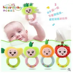 Счастливы с принтом «обезьяна» для младенцев с мультяшным принтом рука игрушка-погремушка Новый стиль погремушка Цвет фрукты развивающие