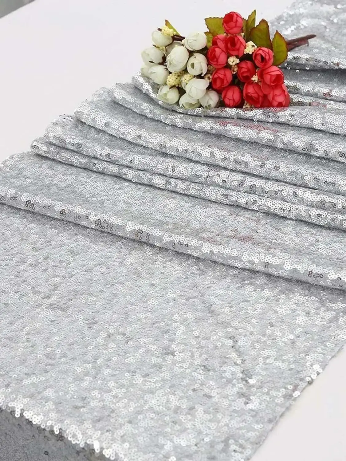 Серебряная скатерть с блестками 14x108 дюймов|sequin linen|sequin table clothtable cloth |
