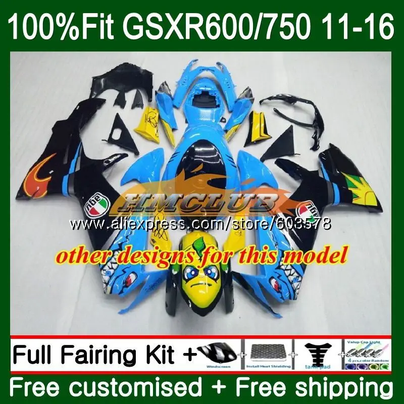 Инъекции для SUZUKI GSXR 750 600 GSXR600, 11, 12, 13, 14, 15, 16 лет 8CL. 56 синий K11 GSXR750 2011 2012 2013 обтекатель