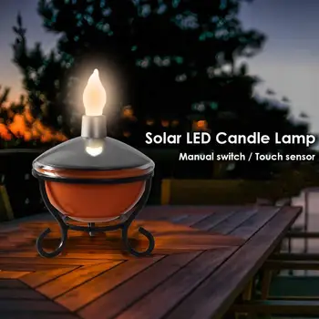 

Waterproof Solar LED Candle Lamp Iron Art Touching Sensor Outdoor Landscape Lamp Stable Performance No Heating Safety
