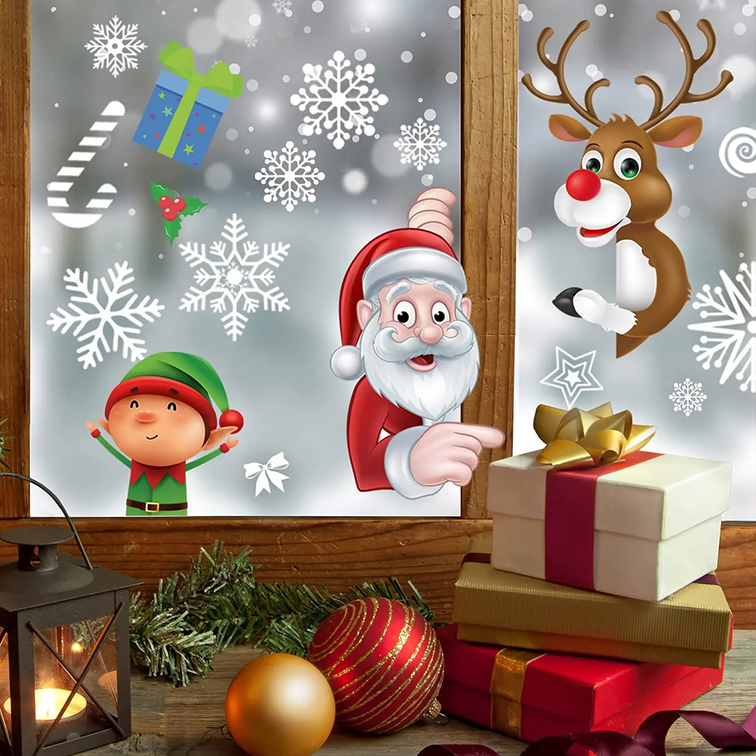 8 Hojas Pegatinas Para Ventana De Navidad, Pegatinas Para Ventana