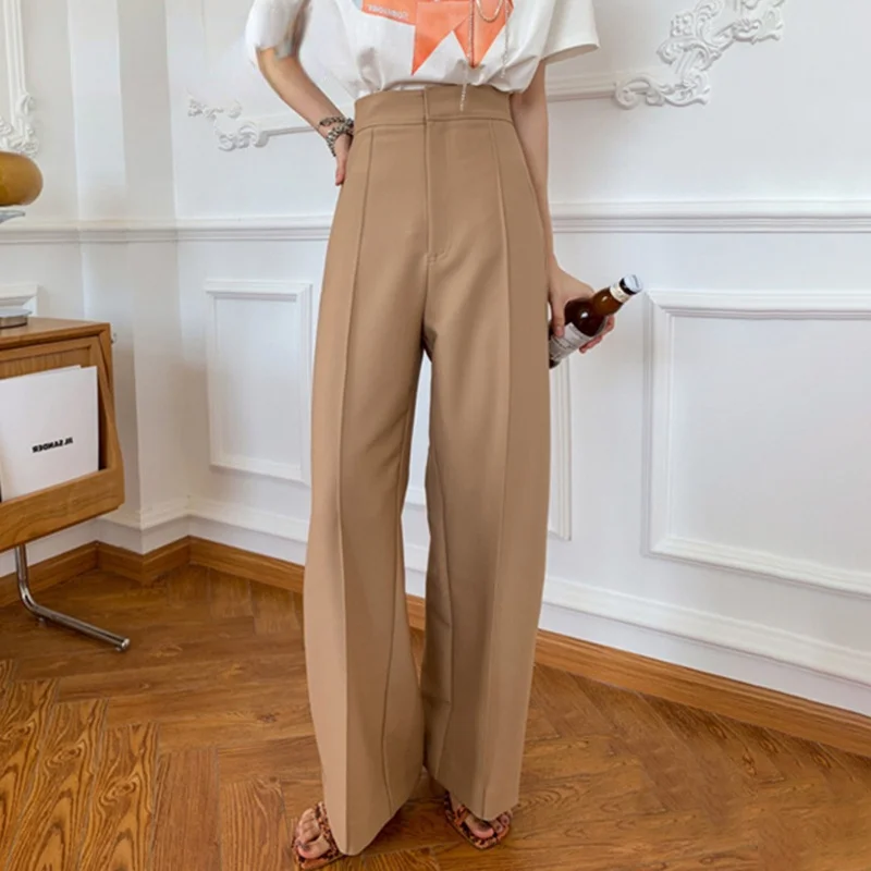 

Spring Autumn Casual Loose Solid Trousers for Women High Waist Minimalist Korean Wide Leg Pants Females Fashion 2021Summer Style