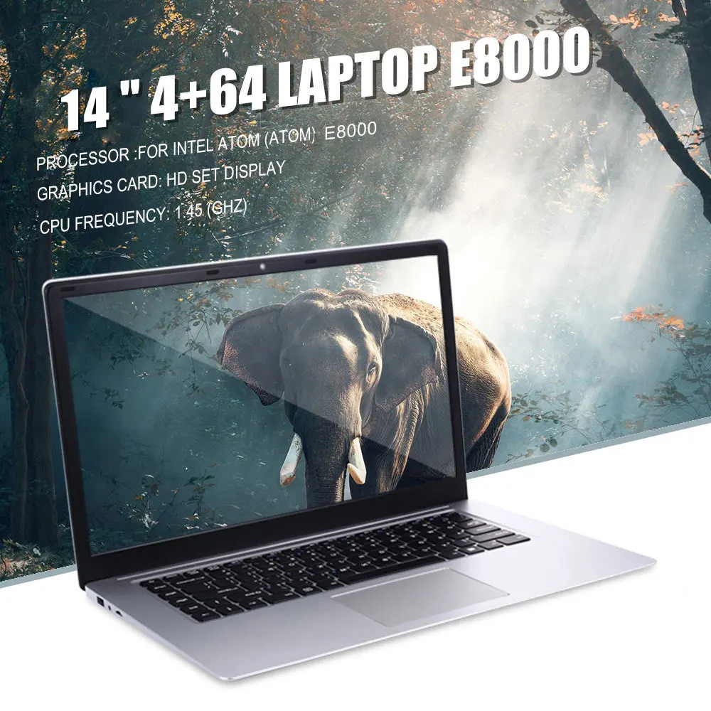 Newest 14" Ultra-thin Laptop Intel E8000 Quad Core 4G+64G SSD M.2 Computer WiFi Bluetooth HDMI Movie/Sport/Gamin Notebook