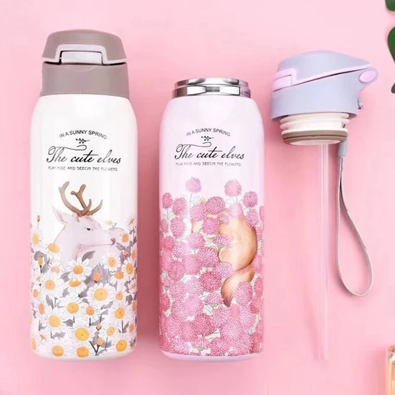 Botique-350Ml с двойными стенками бутылка для воды с соломинкой 304 нержавеющая сталь вакуумная колба кружка Открытый Бутылка Спорт Изолированная чашка