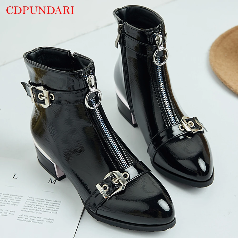 

Black buckle Ankle boots for women low heel boots Ladies Round Toe spring autumn Casual Short boots shoes blue