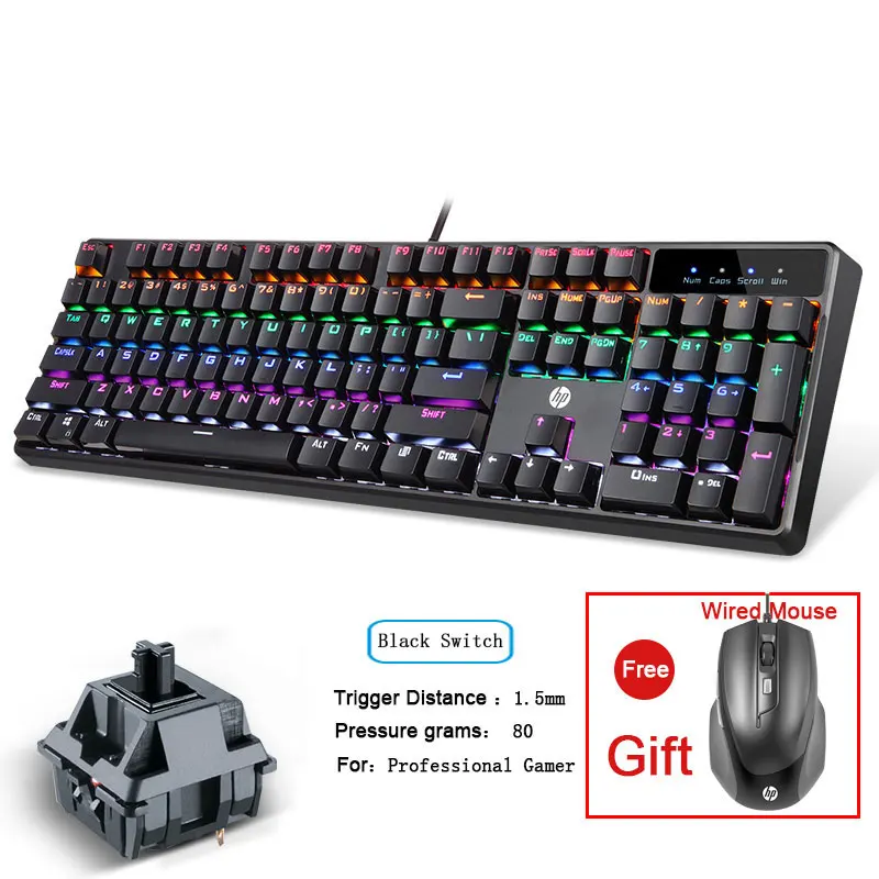 Оригинальная механическая клавиатура hp, ноутбук, компьютерный игровой переключатель Cherry, предложение, проводная мышь для подарка, 104 клавиш, клавиатуры - Цвет: GK320 Black