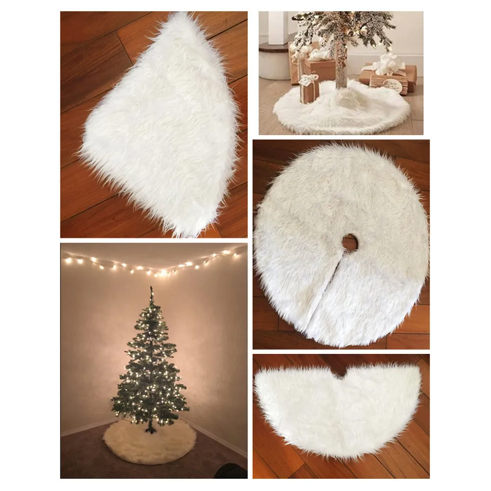 Christmas Tree Skirts White Faux Fur Xmas Decoration Merry Supplies New Year Home Outdoor Decor Xmas-Tree | Дом и сад