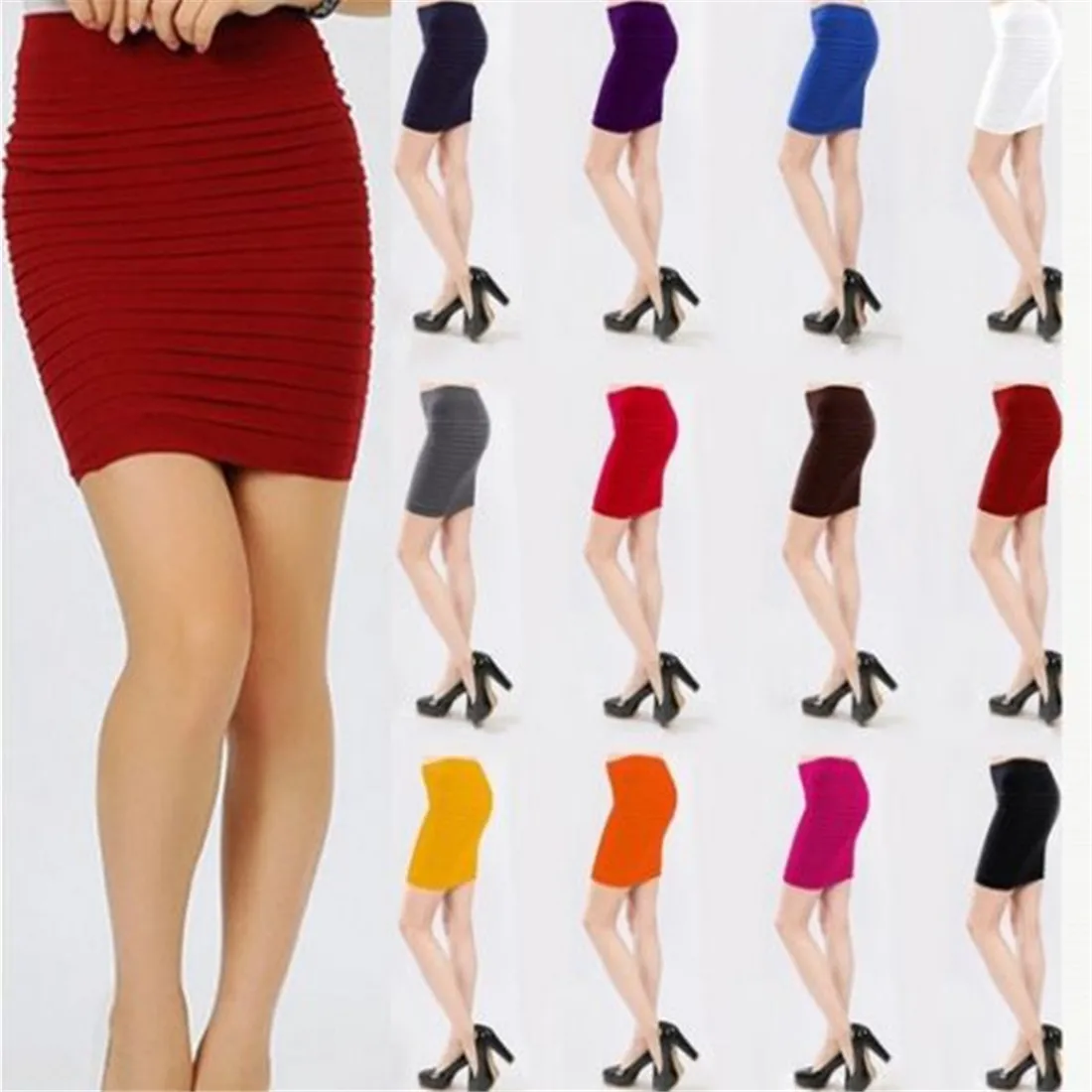 

Elastic Pleated Skirt High Waist Bodycon Skirts Spring Autumn Women Skirt High Quality Solid Color Skirt Simple Slim Skirt