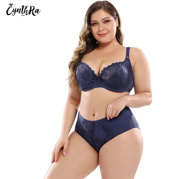 

CYNTHRA Women Lingerie Underwear Sexy Lace Push Up Underwear Adjustable Breathable E Cup Bralette Set Ladies Plus Size Bra Set