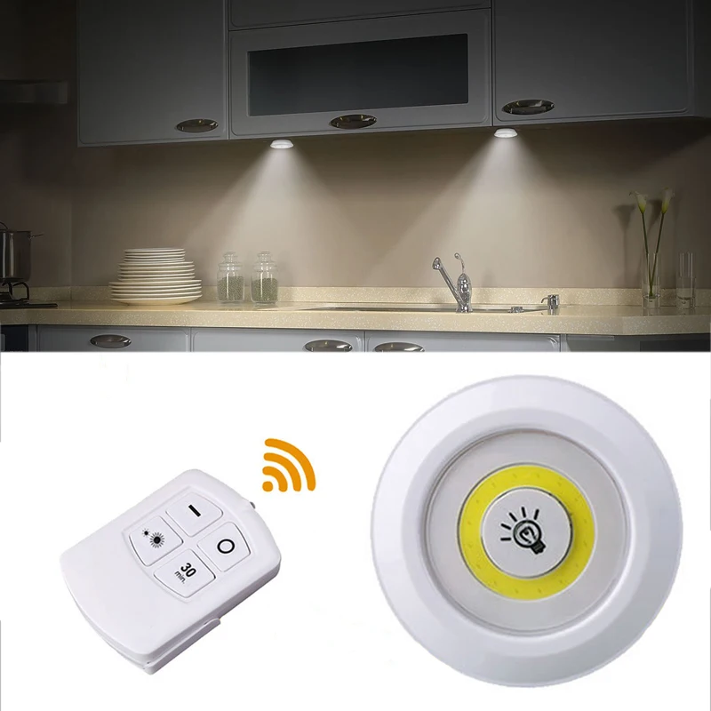 Светодиодный светильник с регулируемой яркостью под шкафом с дистанционным управлением, работающий от батареек, светодиодный светильник для шкафа для кухни, ночник - Цвет: Cold White