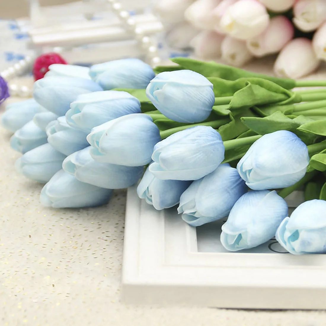 Blue 21/31 шт. искусственный цветок Настоящее тюльпан сенсорный Цветы Букет искусственных цветов для Свадебный букет украшения цветы для украшения свадьбы, дома - Цвет: Blue