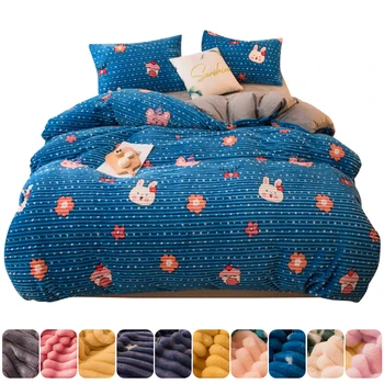

Printed Magic Fleece Winter Duvet Cover Velvet Quilt Cover Flower Warm Comforter Cover Stripe Bed Cover Flannel Throw Blanket^1