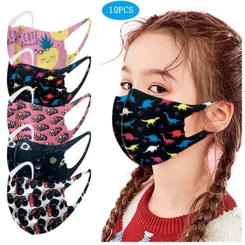 

10PCS No-disposable Polyester Face Mask Fashion Breathing Printed Children Unisex Design Mask Cute Mask For Face Mascarilla Boda
