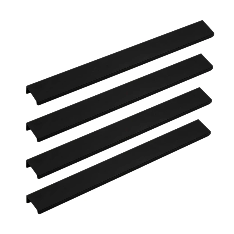 

300mm/11.8 Inch Finger Edge Pull Tab Handle Home Kitchen Cabinets Drawers Collection Long Center Aluminum Black with Screws (4 P