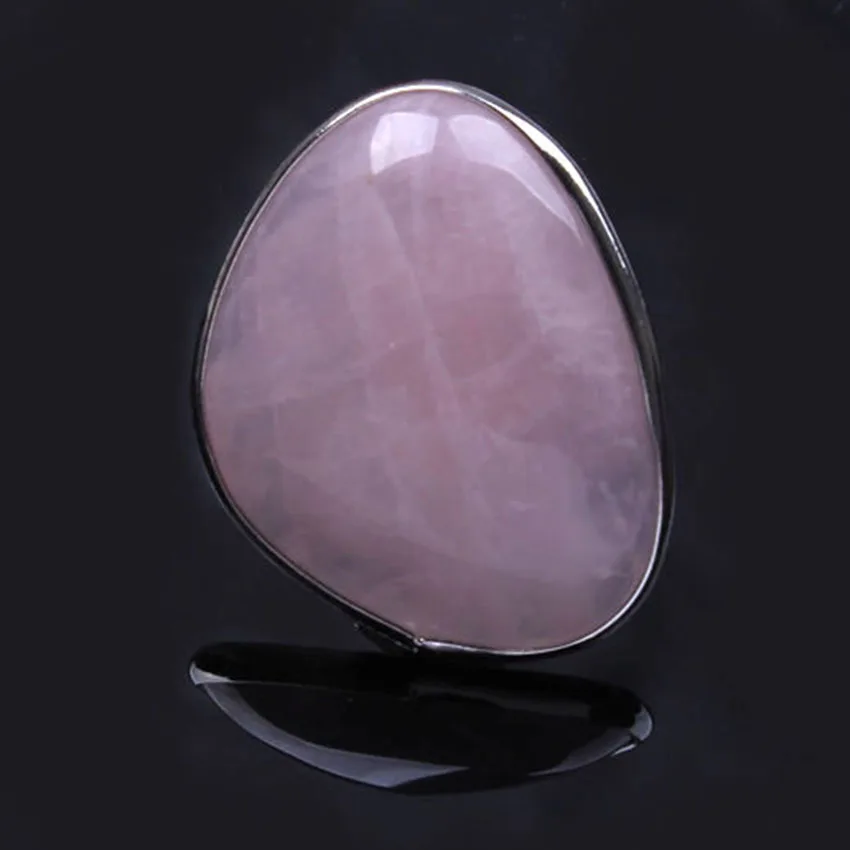 Finger ring Adjustable rings KFT Natural Rose Pink Quartz Stone Rings Healing Crystal Quartz Reiki Stone Resizable Finger Ring Jewelry Women Men Girls