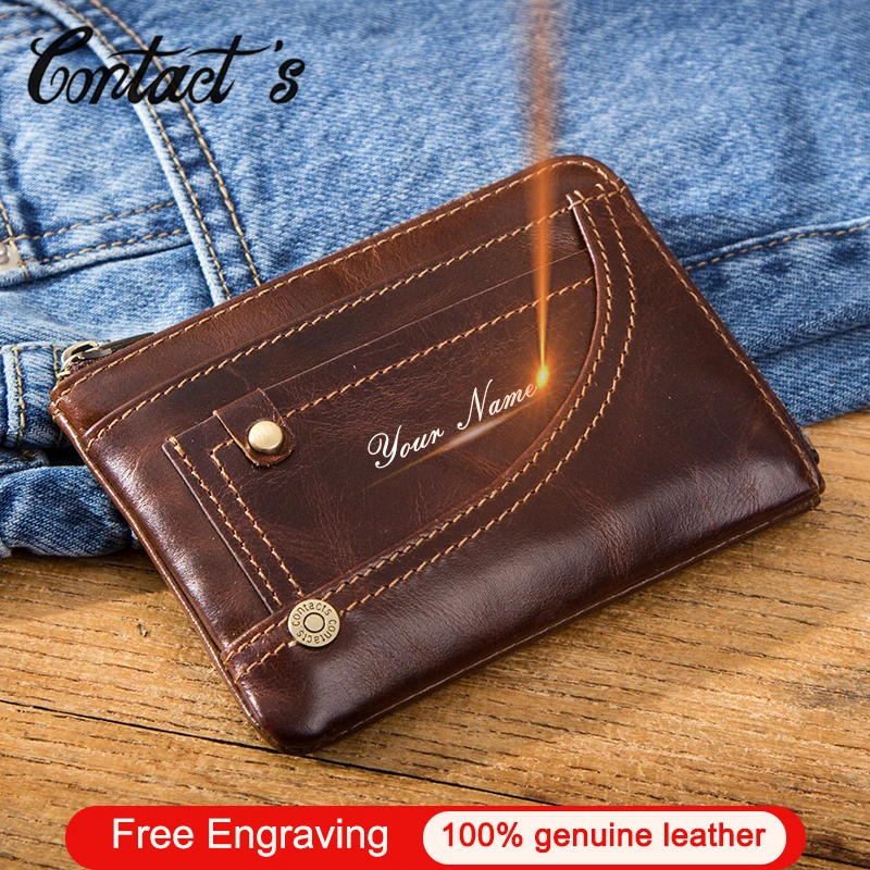 Contacts-monedero pequeño de cuero genuino para hombre, tarjetero pequeño, organizador para tarjetas de crédito, billetera delgada