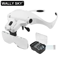 Helmet Illuminated Magnifier with 1.0x 1.5x 2.0X 2.5X 3.5X Replaceable Lenses Headband Magnifier with LED Watch Repair Dental Lo