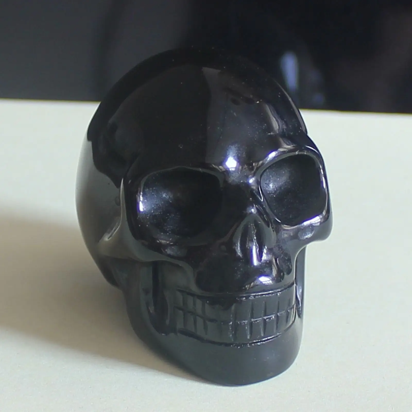 

2'' Hand carved natural gemstone black obsidian skull figurine home decor