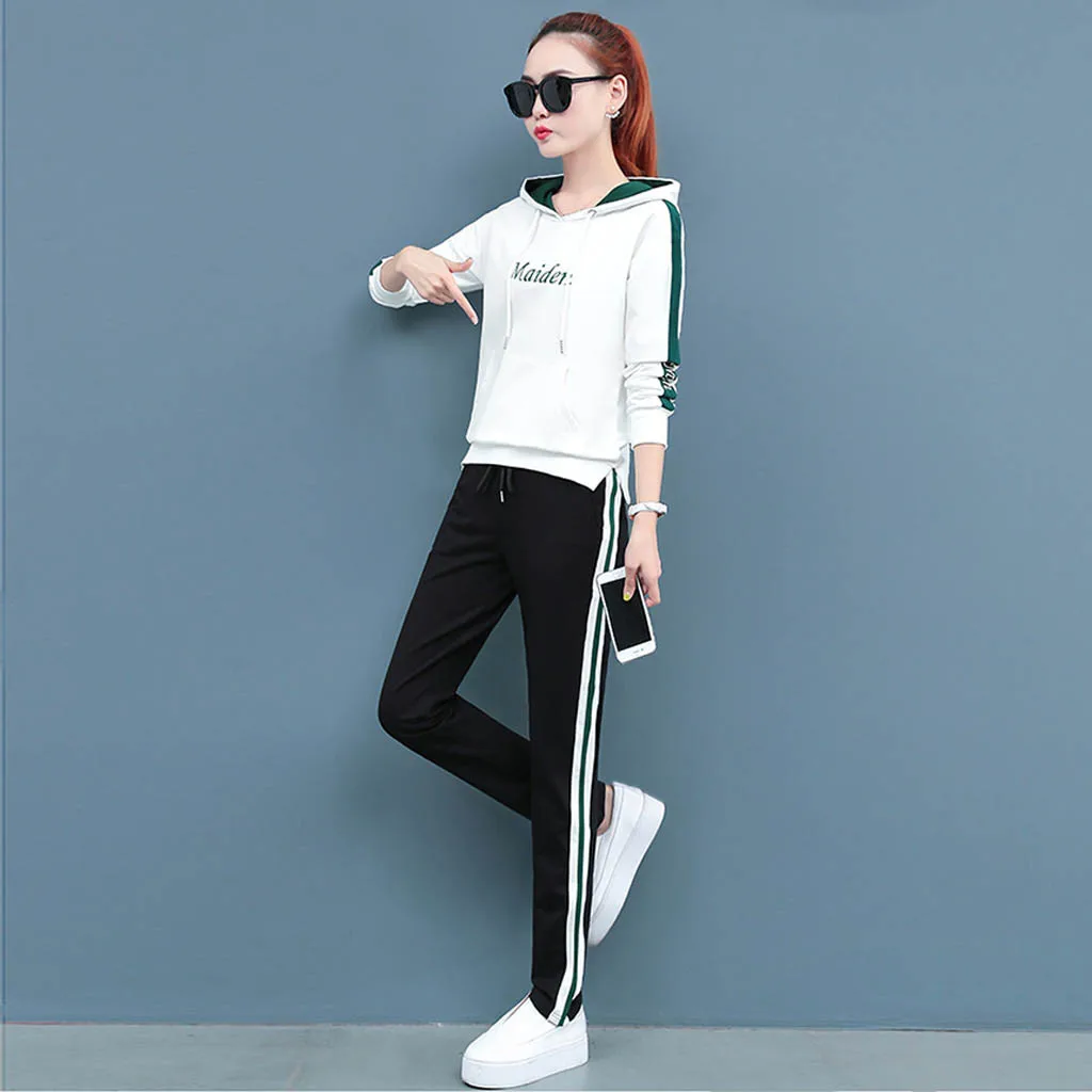 autumn winter women long-sleeved Sweatshirt top joggers pants suit two pieces set fashion sportswear tracksuit outfit#D