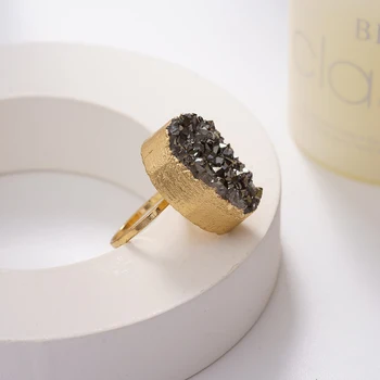 

Real Natural Druzy Stone rings Hypoallergenic Metal-Free hematite diamond gold plated fashion ring for women men