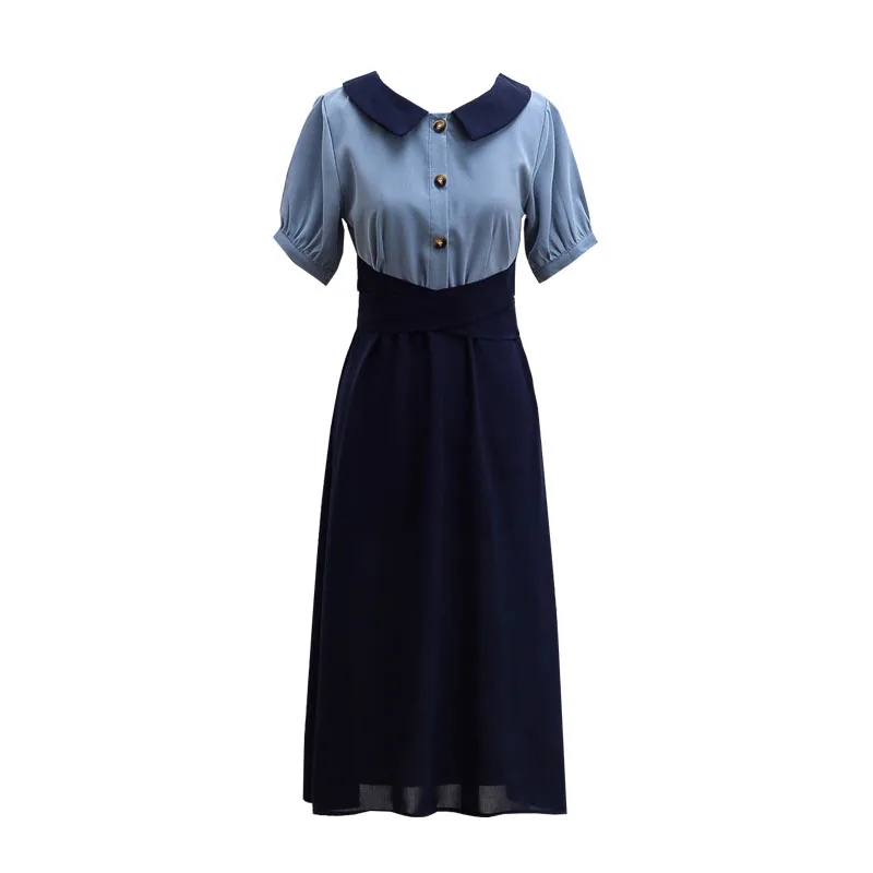 cute dress Элегантные платья, рабочая одежда для свиданий, женская одежда с коротким рукавом, базовое лоскутное платье с бантом на спине, милое платье с воротником «Питер Пэн», 2 предмета 8308 - Цвет: cute dress