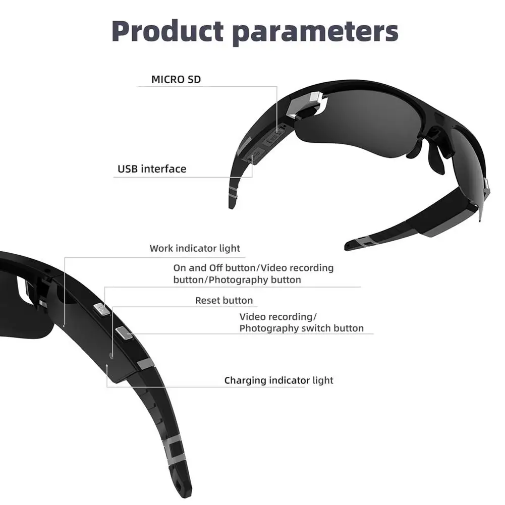 Gafas de sol deportivas inteligentes, lentes de conducción ligeros, HD, 1080P, grabadora de Audio y vídeo, compatible con tarjeta TF de 256G, cámara DVR DV - Imagen 4