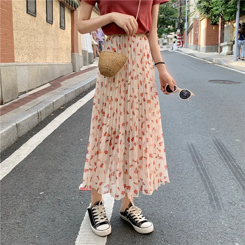 

Photo Shoot 2019 WOMEN'S Dress Summer Sweet Weep Yafeng Small Flower Loose-Fit High-waisted Pleat Skirt Medium-length Dress