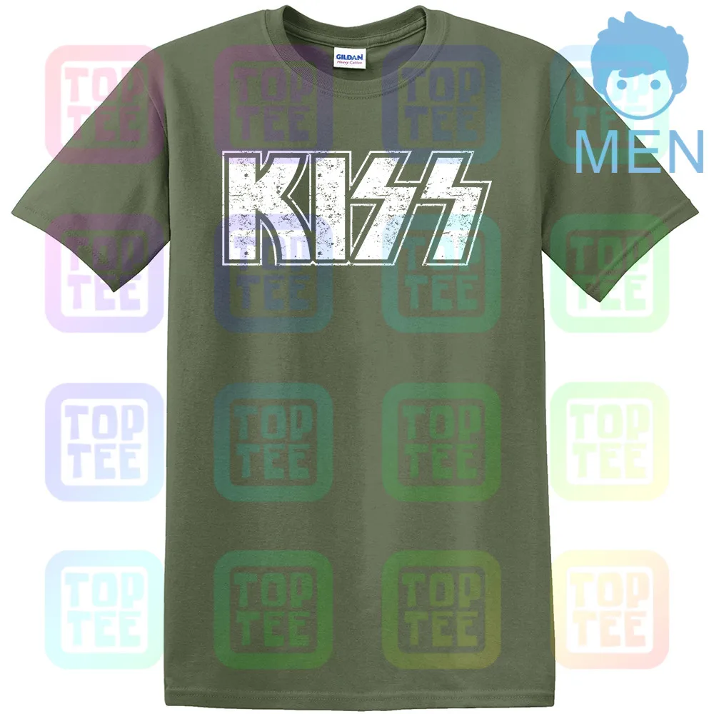 Футболка Kiss 'Distressed Logo'-Новинка - Цвет: Армейский зеленый