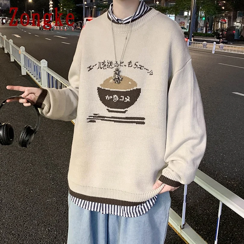 Zongke Japón estilo suéter de punto de los hombres ropa jerséis de Harajuku Jersey hombres suéter de moda ropa de hombre M-2XL 2021