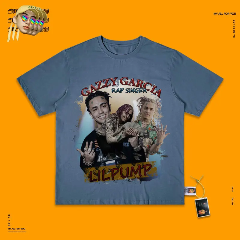 Cowboy blue Hip-hop Rap Singer Lilpump Rapper Hiphop Hip-hop Basics Short Sleeve Rock Wind Neutral A T-shirt - Цвет: Cowboy blue