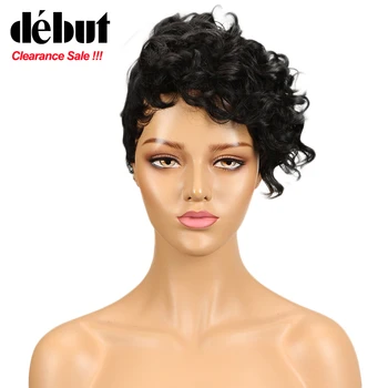 

Debut Short Human Hair Wigs With Bangs Fantasy Wave Wavy Curly Human Hair Wigs For Black Women Machine Made Wig Free Shipping