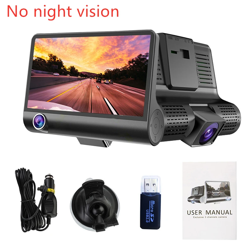 TOSPRA 3 Lens Car DVR Cameras 4.0 Inch Full HD 1080P Wide Angle Dual Lens With Rearview Camera Video Recorder Car Dash Camera