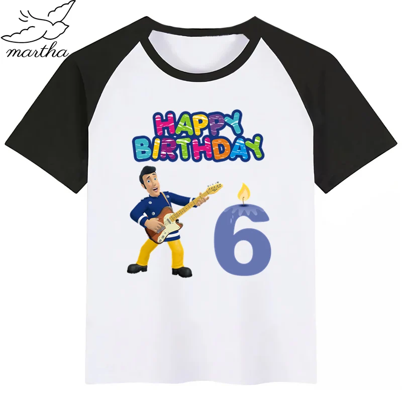 BlackF Одежда для детей с надписью «Happy Birthday Number», «Fireman Sam DIYKids»; футболка для девочек; подарок на день рождения; одежда для детей; футболки для мальчиков; футболки для малышей - Цвет: BlackF