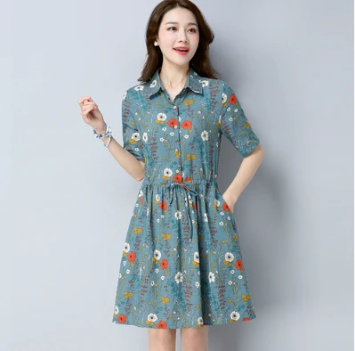 Half Sleeve Turn Down Collar Lace Up Mini Dress for Women Robe Femme New Summer Japaness Style Mori Girl Cotton Linen Dress