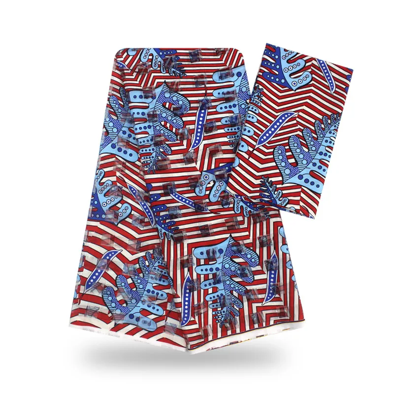 Высокое качество цифровой печатный воск дизайн африканская ткань 3Y органза+ 2Y лента узор атласная шелковая ткань для вечернего платья YB2