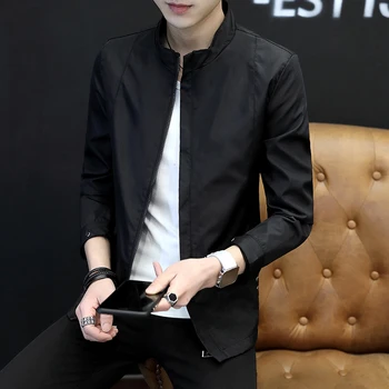 

2019 Autumn Jacket Male Youth Tide Self-cultivation Leisure Time Man Coat Unlined Upper Garment Thin windbreaker Black Gray