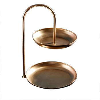 

2-Tier Iron Jewelry Tray Makeup Cosmetic Holder Organizer Jewelry Frame Desktop Cosmetics Shelf Creative Storage Box - Golden