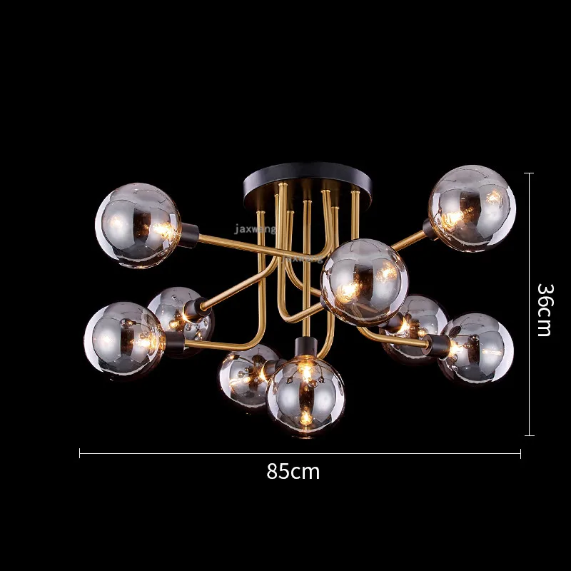 Скандинавский светильник, роскошный потолочный светильник для гостиной, s светодиодный стеклянный современный подвесной потолочный светильник, светильник для спальни, теплый потолочный светильник - Цвет корпуса: F 9heads smoke gray