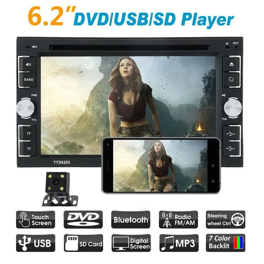 

Universal 2 din Car Bluetooth Player Radio 2din Android with Rear View Camera 6.2" Touch Screen Video MP5 Player Car DVD Player