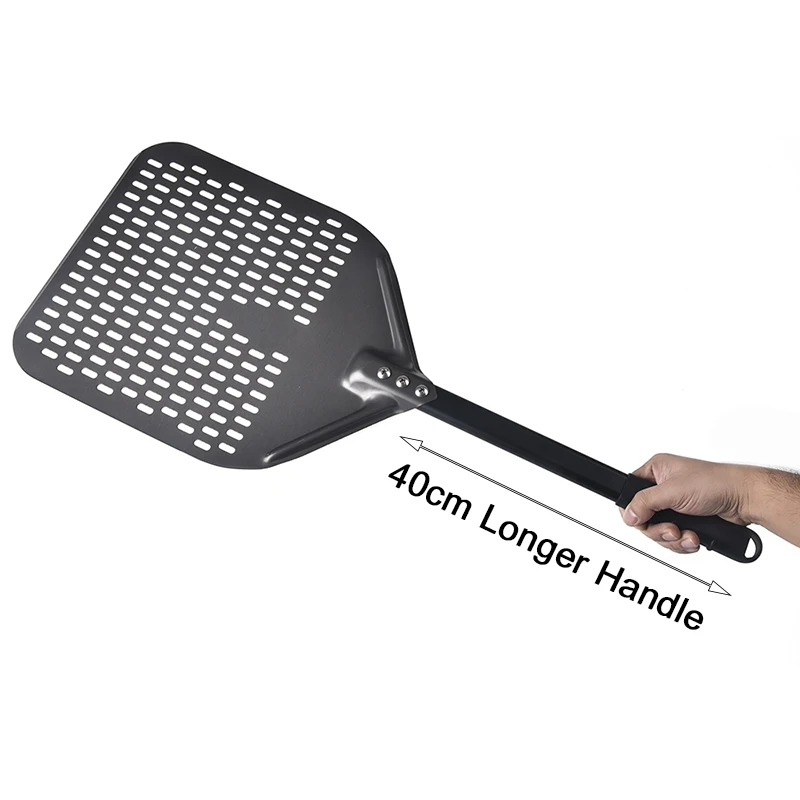 Pizza Peel 12" Hard Anodized Perforated Pizza Peel Rectangle Pizza Turning Shovel Set Aluminum Peel Paddle 40cm Long Silicone Handle pizza peel,pizza bakeware