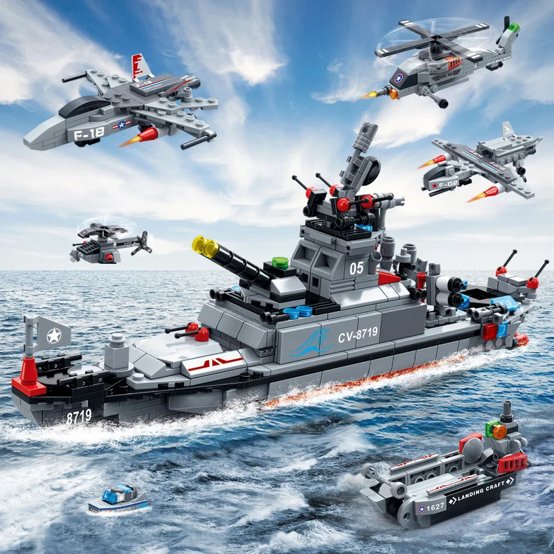 

New Music New Goood Warships Command Series Tank Airplane Educational Children Assembled Inserted Building Blocks Toy