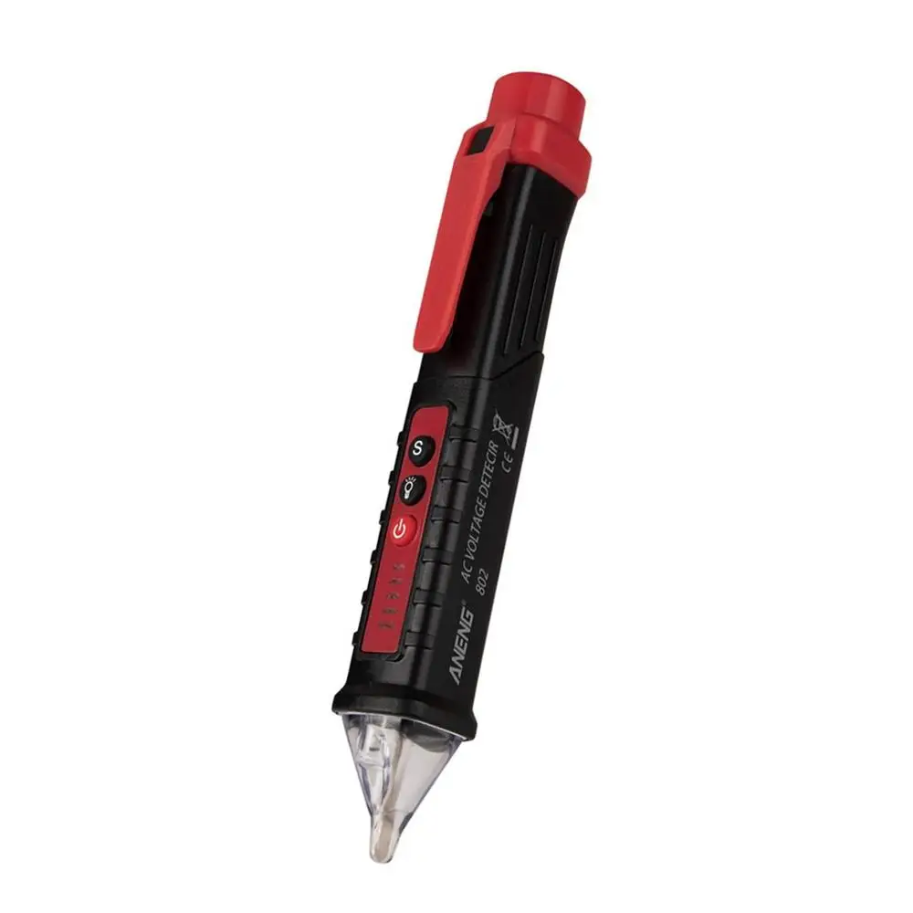 ANENG VD802 Бесконтактный AC напряжение Электрический тест er ручка индукционный тест карандаш со светодиодный светильник электрический детектор Тестер 12~ 1000 В - Color: Black
