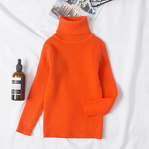Осеннее Детское пальто однотонные зимние плотные трикотажные рубашки с высоким воротником для мальчиков и девочек однотонный пуловер с высоким воротником, свитер - Цвет: 16068 orange